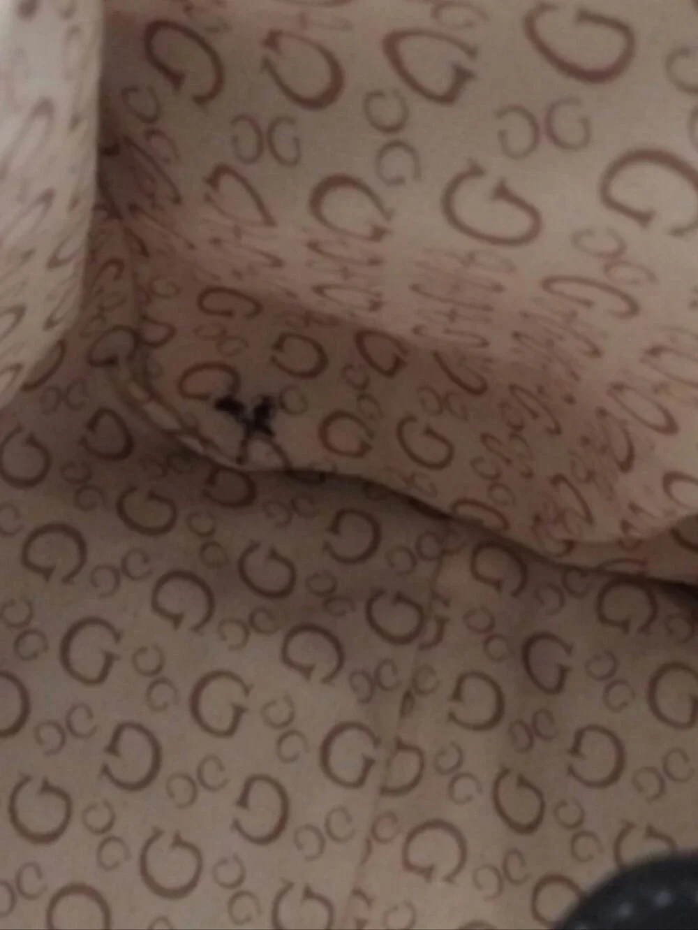 G By Guess Square Black Embossed Logo Leather Tote with Silver Lock Charm